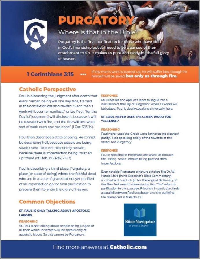 Purgatory Where is that in the Bible printable bible sheet from Catholic Answers